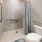 a bathroom with a shower curtain